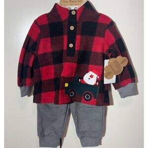 Baby Essentials Christmas Buffalo check Santa Clause Fleece set truck 3m 6m 9m